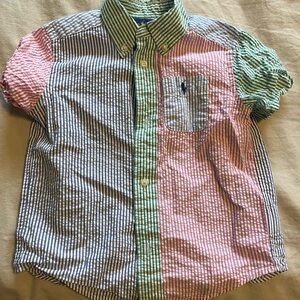 Ralph Lauren Kids Striped Pink, Green, and Blue Button Down Shirt